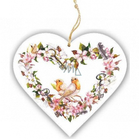 Bohemia Gifts Wooden decorative heart with print Two birds 13 cm