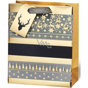 BSB Luxury paper gift bag 23 x 19 x 9 cm Christmas gold with reindeer and trees VDT 445 A5