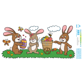 Arch Easter sticker, window film without adhesive Bunnies with trolley 35 x 16 cm