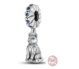 Charm Sterling silver 925 Cat with beautiful blue eyes, animal bracelet pendant