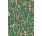 Ditipo Christmas gift wrapping paper 70 x 200 cm Kraft green, beige trees