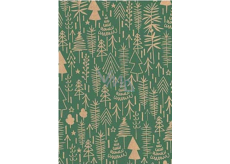 Ditipo Christmas gift wrapping paper 70 x 200 cm Kraft green, beige trees