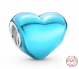 Charm Sterling silver 925 Metallic teal heart, bead for bracelet, love