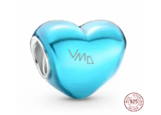 Charm Sterling silver 925 Metallic teal heart, bead for bracelet, love