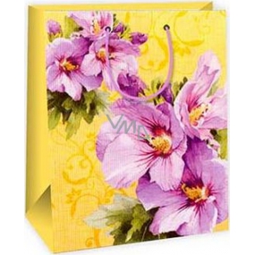 Ditipo Gift paper bag 26.4 x 13.7 x 32.4 cm yellow, purple flowers AB