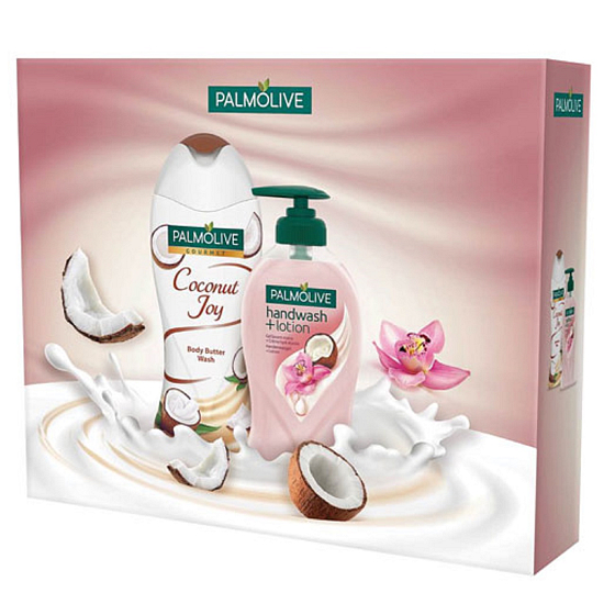 Palmolive Gourmet Coconut Joy Shower Gel 250 ml + Orchid & Coconut Milk Handwash + Lotion liquid soap with dispenser 250 ml, cosmetic set