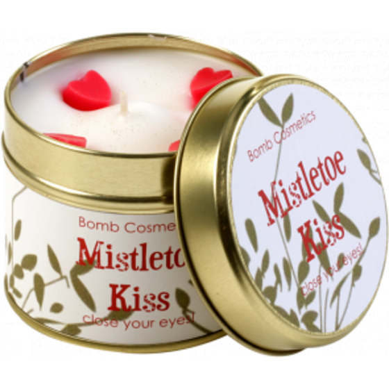 Bomb Cosmetics Kiss under the Mistletoe Scented natural, handmade candle in a tin jar burns up to 35 hours
