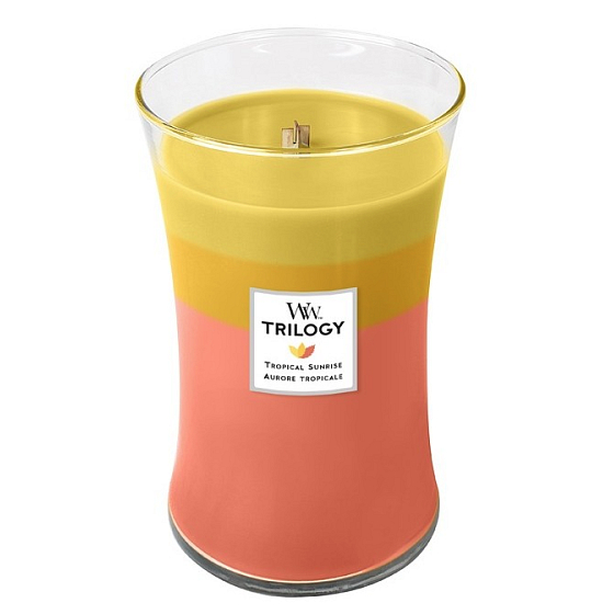 WoodWick Trilogy Tropical Sunrise - Tropical sunrise scented candle with wooden wick and glass lid large 609 g