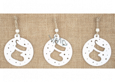 Wooden hanging stocking white 6 cm 3 pieces