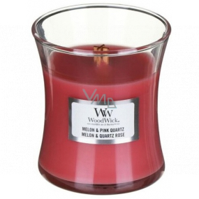 WoodWick Melon & Pink Quartz - Watermelon and pink quartz scented candle with wooden wick and lid glass small 85 g