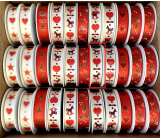 Ditipo Ribbon satin Villach Cream with red hearts and hobbies 3 mx 15 mm