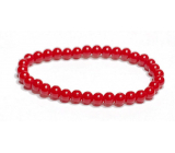 Coral red bracelet elastic natural stone, ball 6 mm / 16 - 17 cm