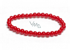 Coral red bracelet elastic natural stone, ball 6 mm / 16 - 17 cm