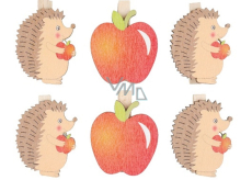 Hedgehogs and apples on wooden peg 4 cm 6 pieces