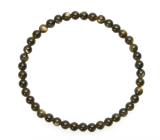 Obsidian gold bracelet elastic natural stone, ball 4 mm / 19 cm, rescue stone