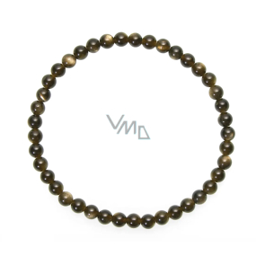 Obsidian gold bracelet elastic natural stone, ball 4 mm / 19 cm, rescue stone