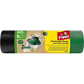 Fino Green Life recycled PE drawstring trash bags, 63 × 72 cm, 60 l, 10 pcs Fino Green Life recycled PE drawstring trash bags, 63 × 72 cm, 60 l, 10 pcs