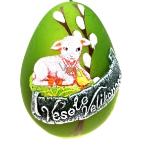 Lamb Easter candle metal mat dark green egg 60 mm