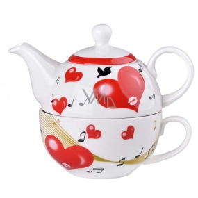 Emocio Pottery mug with teapot and cup of heart, set