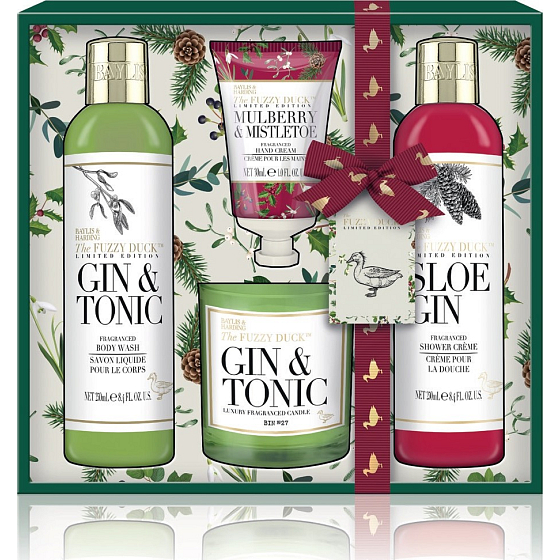 Baylis & Harding Mulberries, Mistletoe and Cranberry cleansing gel 250 ml + shower cream 250 ml + hand cream 30 ml + scented candle 60 g, cosmetic set