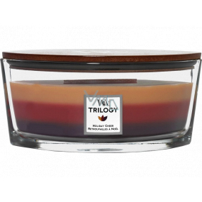 WoodWick Trilogy Holiday Cheer - Holiday joy scented candle with wooden wide wick and boat lid 453 g