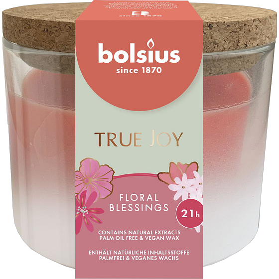 Bolsius True Joy Floral Blessings scented candle in glass with cork lid 80 x 75 mm, burning time 21 hours