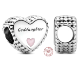 Charm Sterling silver 925 Heart christening charm - godmother, bead on bracelet family