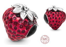 Sterling silver 925 Strawberry with grains, bead for bracelet, food and drink