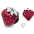 Sterling silver 925 Strawberry with grains, bead for bracelet, food and drink