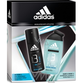 Adidas Action 3 Fresh antiperspirant deodorant spray 150 ml + shower gel 250 ml, cosmetic set