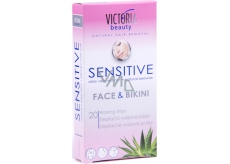 Victoria Beauty Sensitive depilační voskové pásky na obličej a bikiny 20 kusů a ubrousky 2 kusy