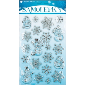 Stickers plastic snowmen silver-blue 25 x 14 cm