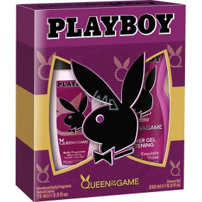 Playboy Queen of The Game perfumed deodorant glass for women 75 ml + shower gel 250 ml, cosmetic set