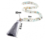 108 Mala Amazonite necklace, meditation jewellery, natural stone, grey tassel 8,5 cm, bead 6 mm