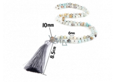 108 Mala Amazonite necklace, meditation jewellery, natural stone, grey tassel 8,5 cm, bead 6 mm