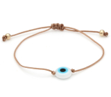 Blue eye bracelet rope woven brown, gold color ball