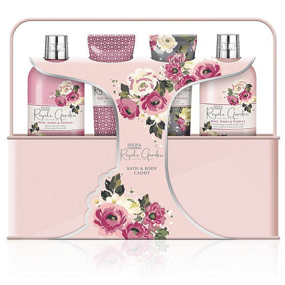 Baylis & Harding Rose, Poppy and Vanilla shower cream 300 ml + hand and body lotion 300 ml + washing gel 125 ml + shower gel 125 ml + tin box, cosmetic set for women