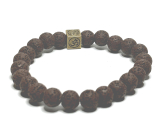 Lava brown with royal mantra Om, bracelet elastic natural stone, ball 8 mm / 16-17 cm, born of the four elements
