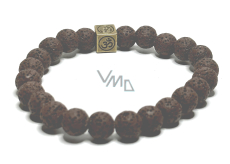 Lava brown with royal mantra Om, bracelet elastic natural stone, ball 8 mm / 16-17 cm, born of the four elements