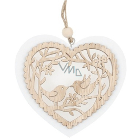 Wooden heart with birds for hanging 10 cm