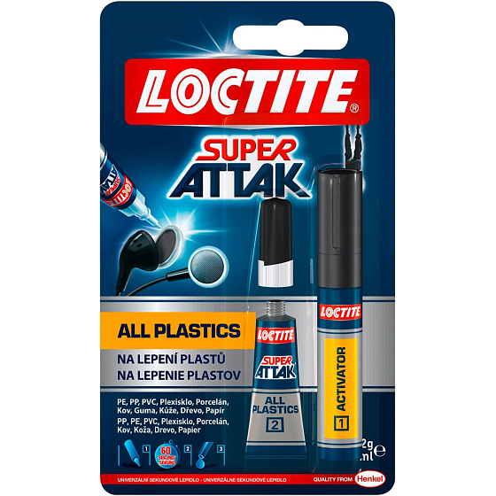 Loctite Super Attak Ultra Plastik instant adhesive content 2g + activator, 4 ml