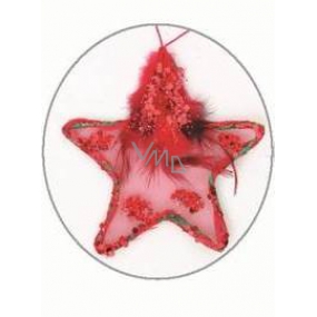 Star with feather and sequins red for hanging 11 cm