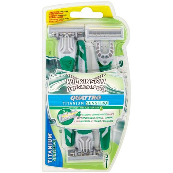 Wilkinson Sword Quattro Titanium Sensitive 4-blade razor for men 3 pieces