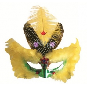 Green ball mask with yellow feathers 30 cm
