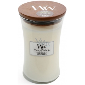 WoodWick Baby Powder - Children's powder scented candle with wooden wick and lid glass large 609.5 g