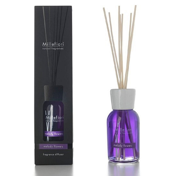 Millefiori Milano Natural Melody Flowers - Chords of flowers Diffuser 100 ml + 7 stalks 25 cm long for smaller spaces lasts 5-6 weeks