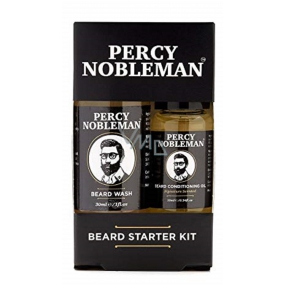 Percy Nobleman Beard Shampoo 30 ml + nourishing oil beard conditioner with Percy Nobleman scent 10 ml, cosmetic set for men, beard and mustache care
