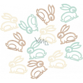 Wooden hare beige, turquoise, brown 4 cm, 12 pieces