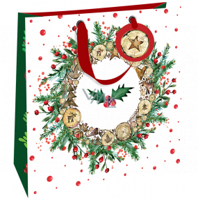 Nekupto Gift paper bag luxury 33 x 33 cm Christmas wreath with holly WLIL 1980