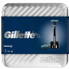 Gillette Mach3 Chrome shaver + spare head 2 pieces + stand + tin box, cosmetic set, for men